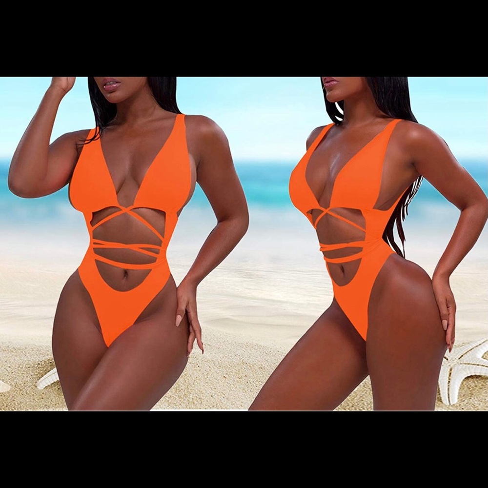 Neon orange cutout one piece